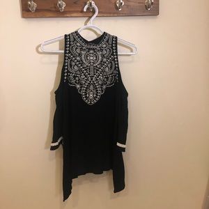 Cold-Shoulder Black and White Top